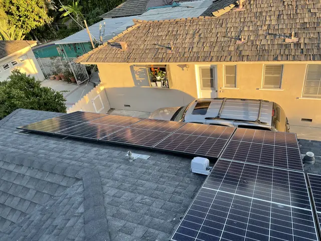 solar panel array on a composition shingle roof in Van Nuys, CA