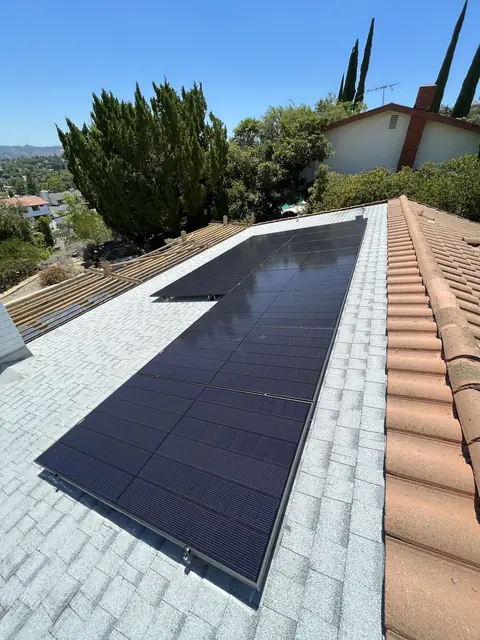 solar panel array on a composition shingle roof in West Hills, CA