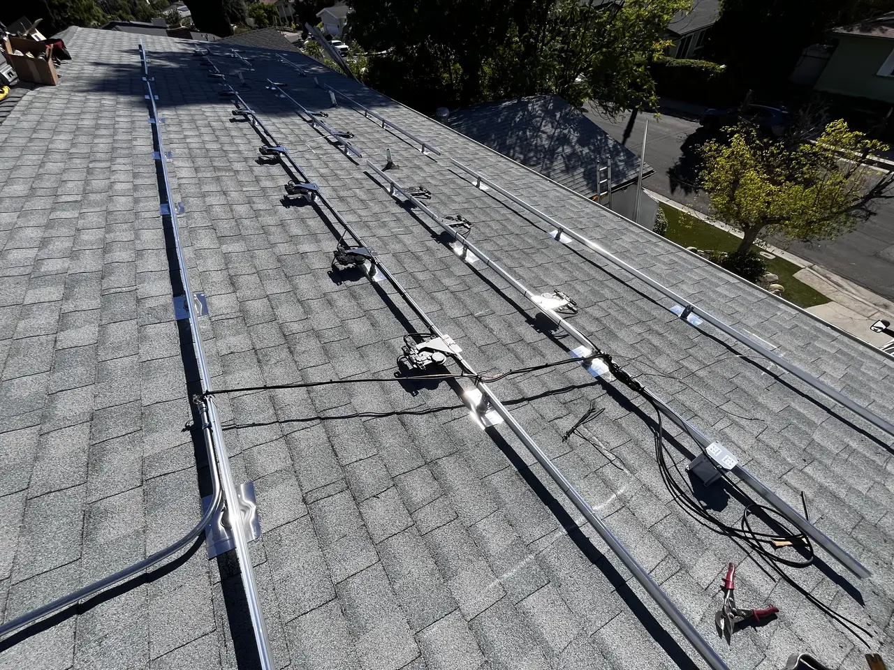solar panel array on a composition shingle roof in West Hills, CA