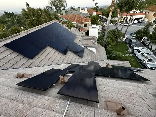 Finished rooftop solar panels on a West Hills home