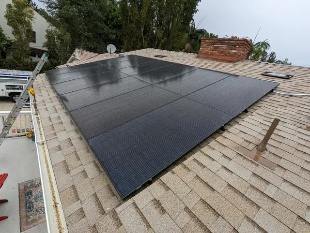 Finished rooftop solar panels on a Whittier home