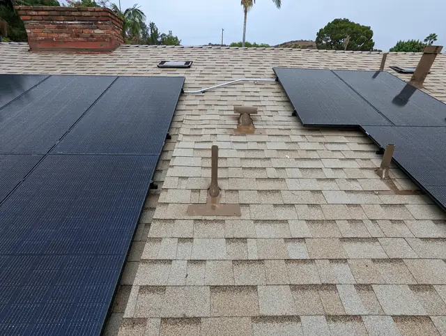 6.46 kW solar panel array on a composition shingle roof in Whittier, CA