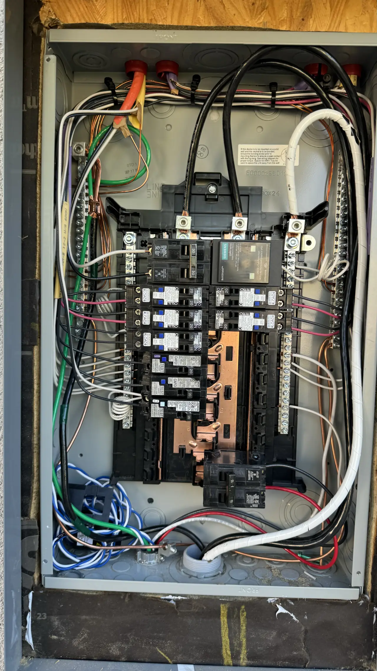 Open electrical panel with new wiring, Winnetka