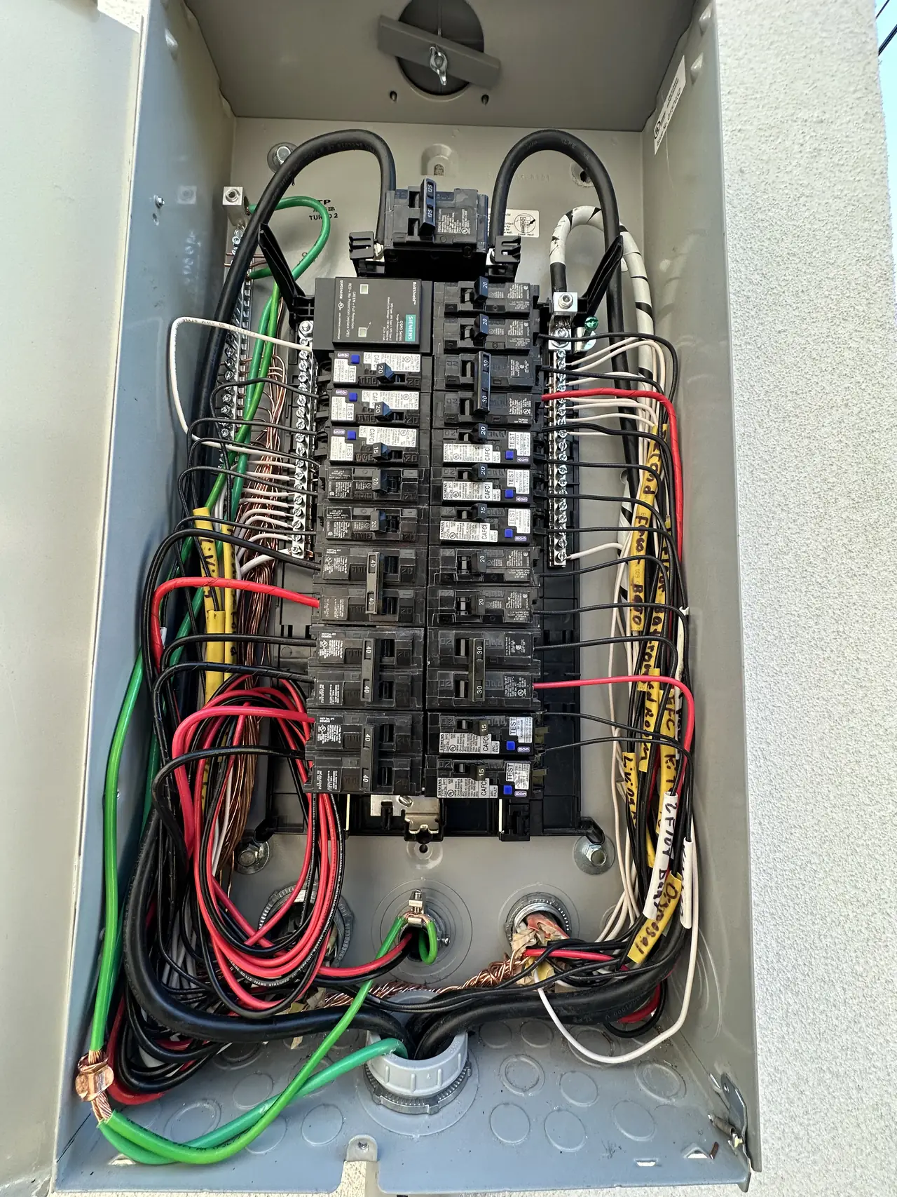 Open electrical panel with new wiring, Winnetka