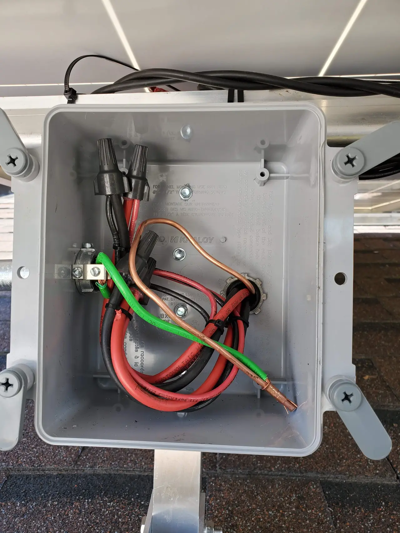 Open junction box with roof circuits, Winnetka
