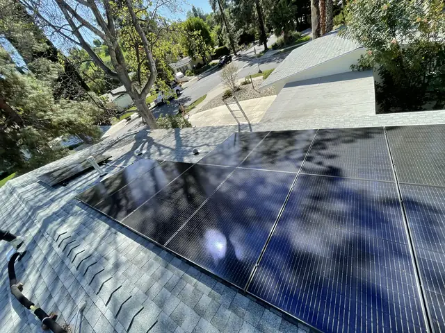 Finished rooftop solar panels on a Woodland Hills home