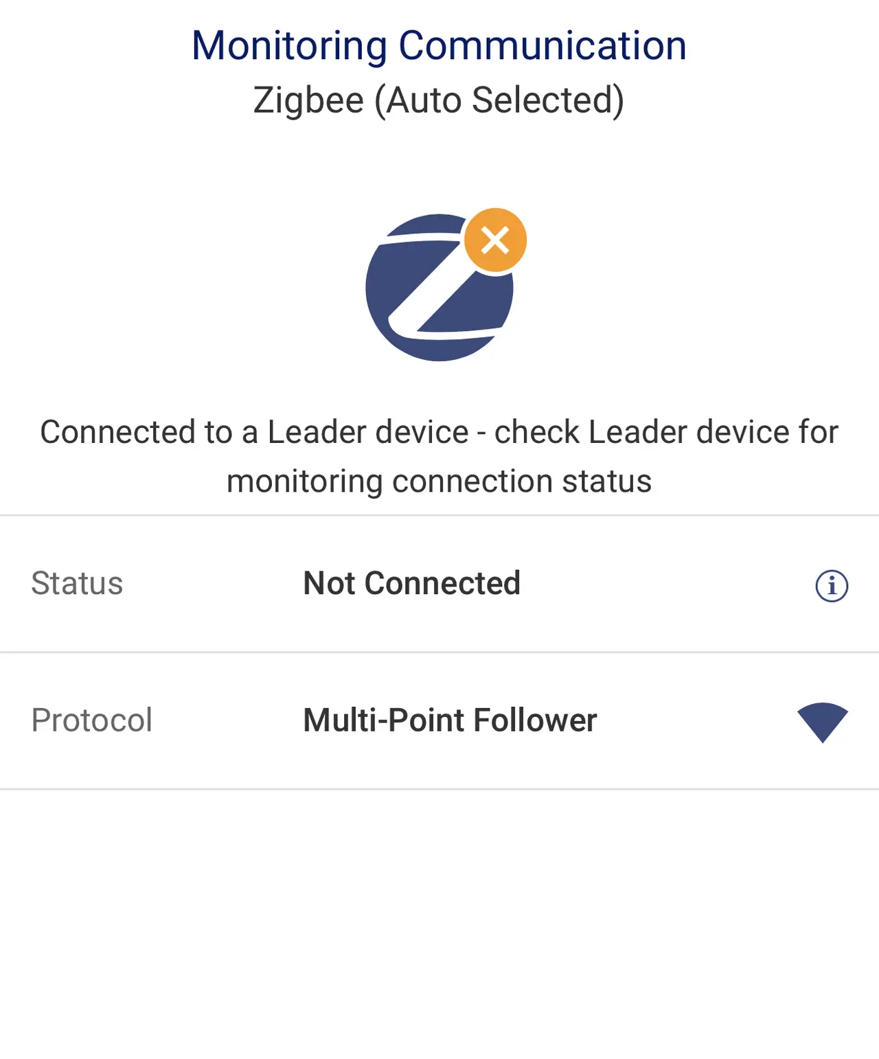 A monitoring screen showing the Zigbee communications module not connected after an inverter replacement, Woodland Hills